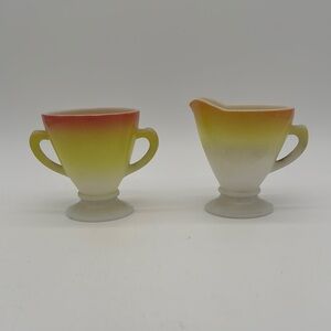 Vintage HAZEL ATLAS Sierra Sunrise Creamer and Sugar Bowl Set